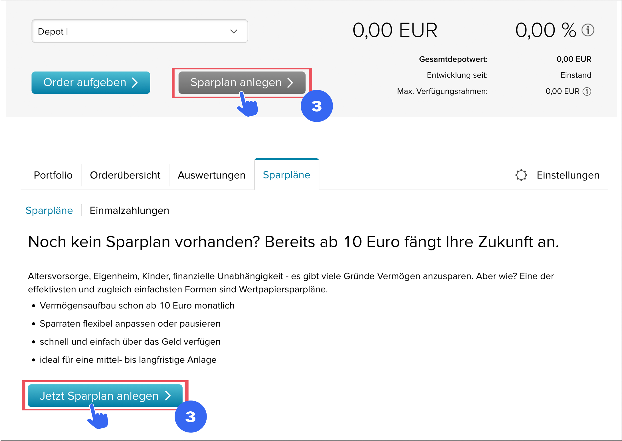 Sparplan einrichten: Schritt 2