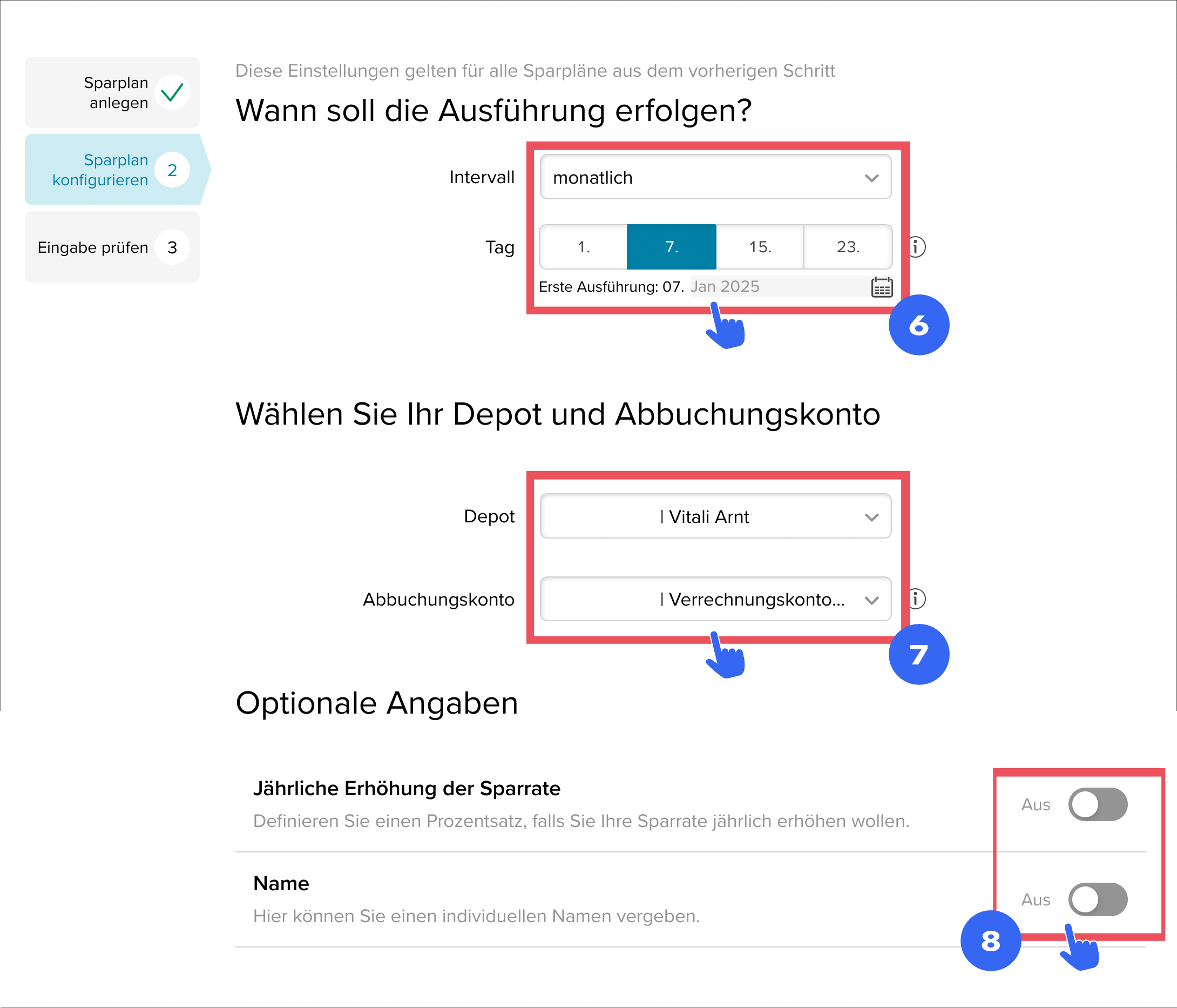 Sparplan anlegen: Schritt 4